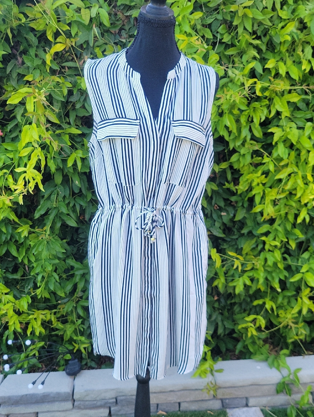 H&M Sleeveless Cinch Elastic Waist High Low dress With Pockets 12